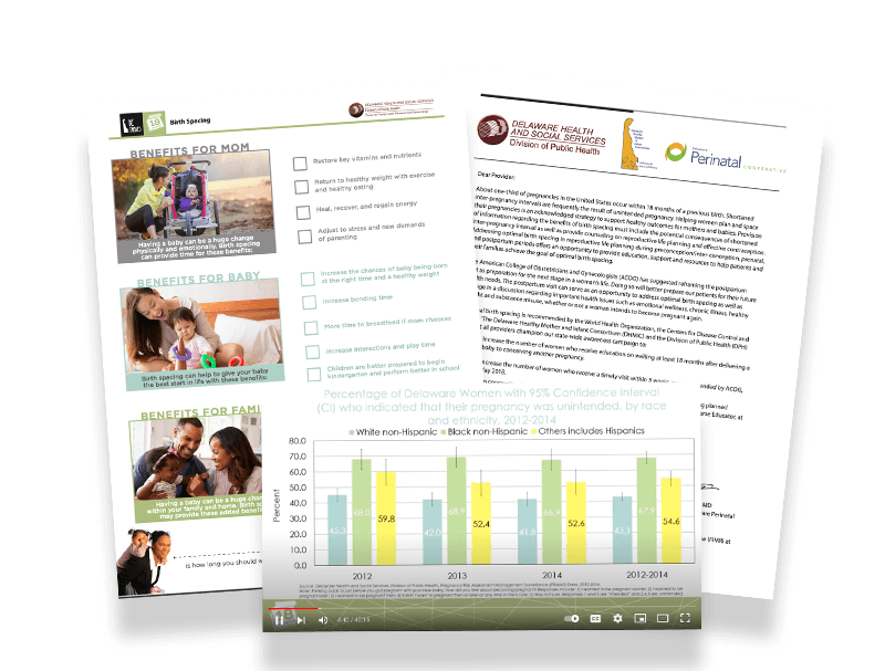 Examples of Delaware Thrives resources: posters, brochures, facts sheets